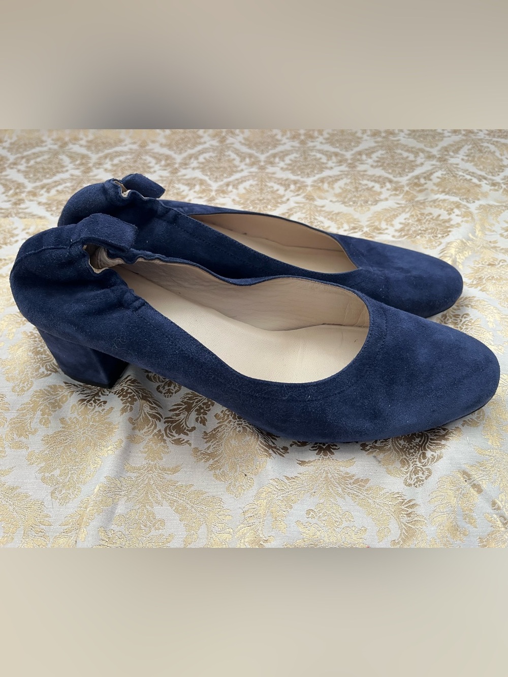 Everlane Navy Suede Elastic-Back Block Heels Sz 11 - Picture 2 of 8